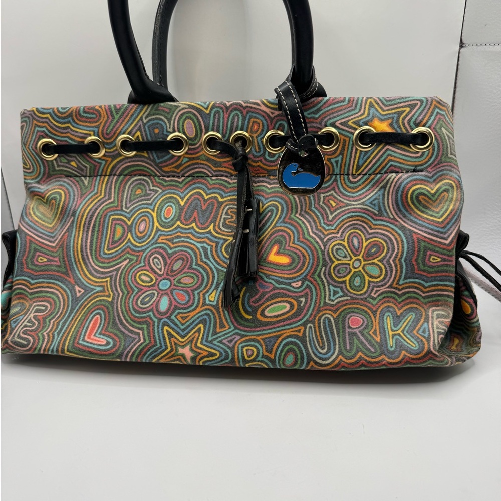 Dooney & Bourke Multicolor Heart & Floral Printed Tote with Black Trim